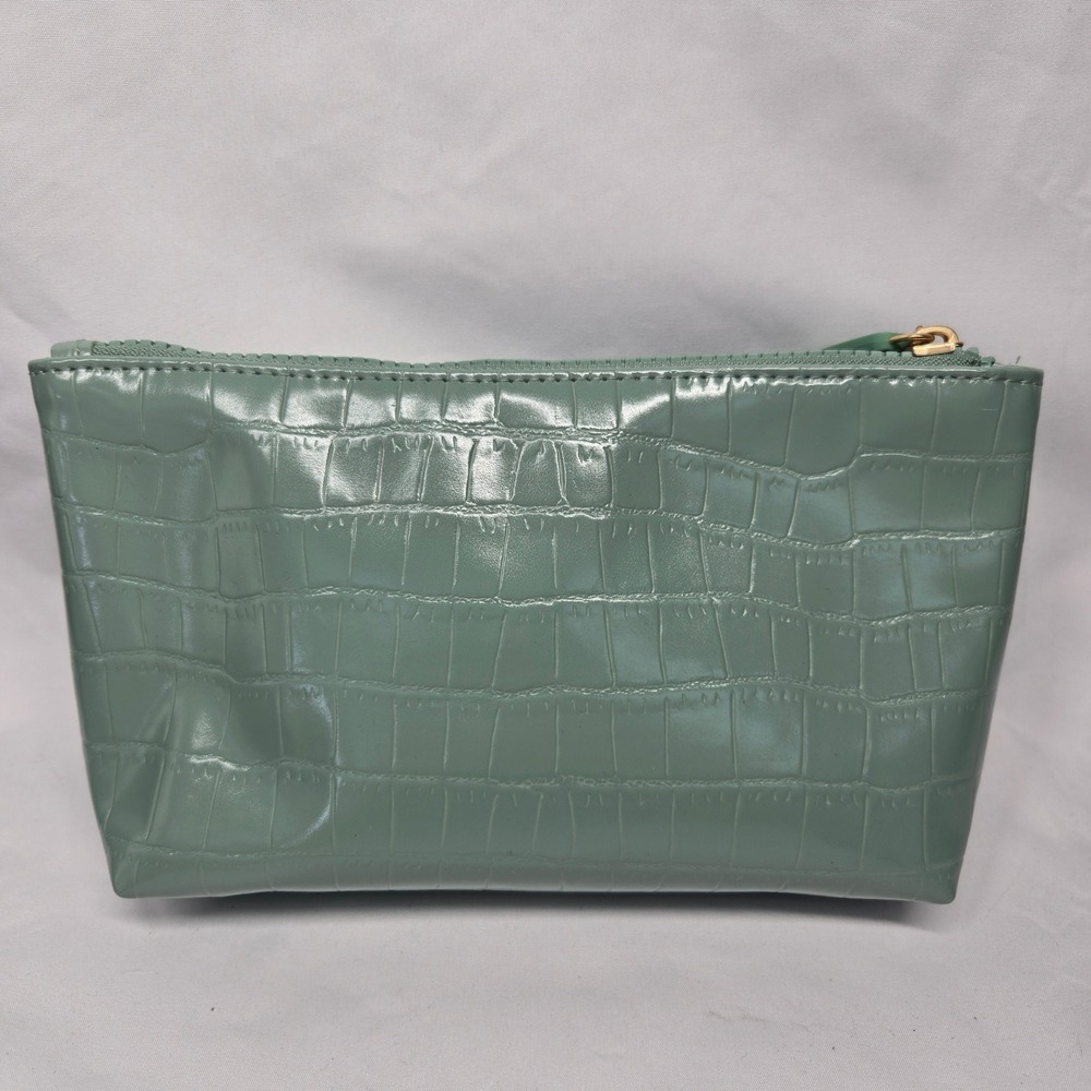 Sonia Kashuk Makeup Bag Womens Sage Green Faux Croc Embossed Cosmetic Pouch - Picture 5 of 9